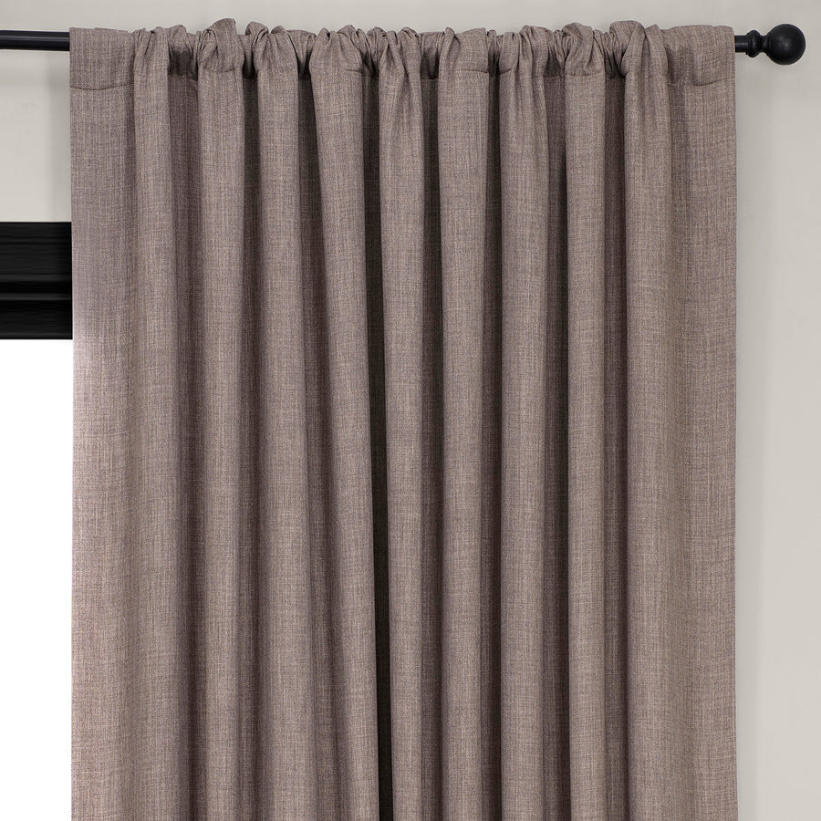 Mink Extra Wide Textured Faux Linen Room Darkening Curtain
