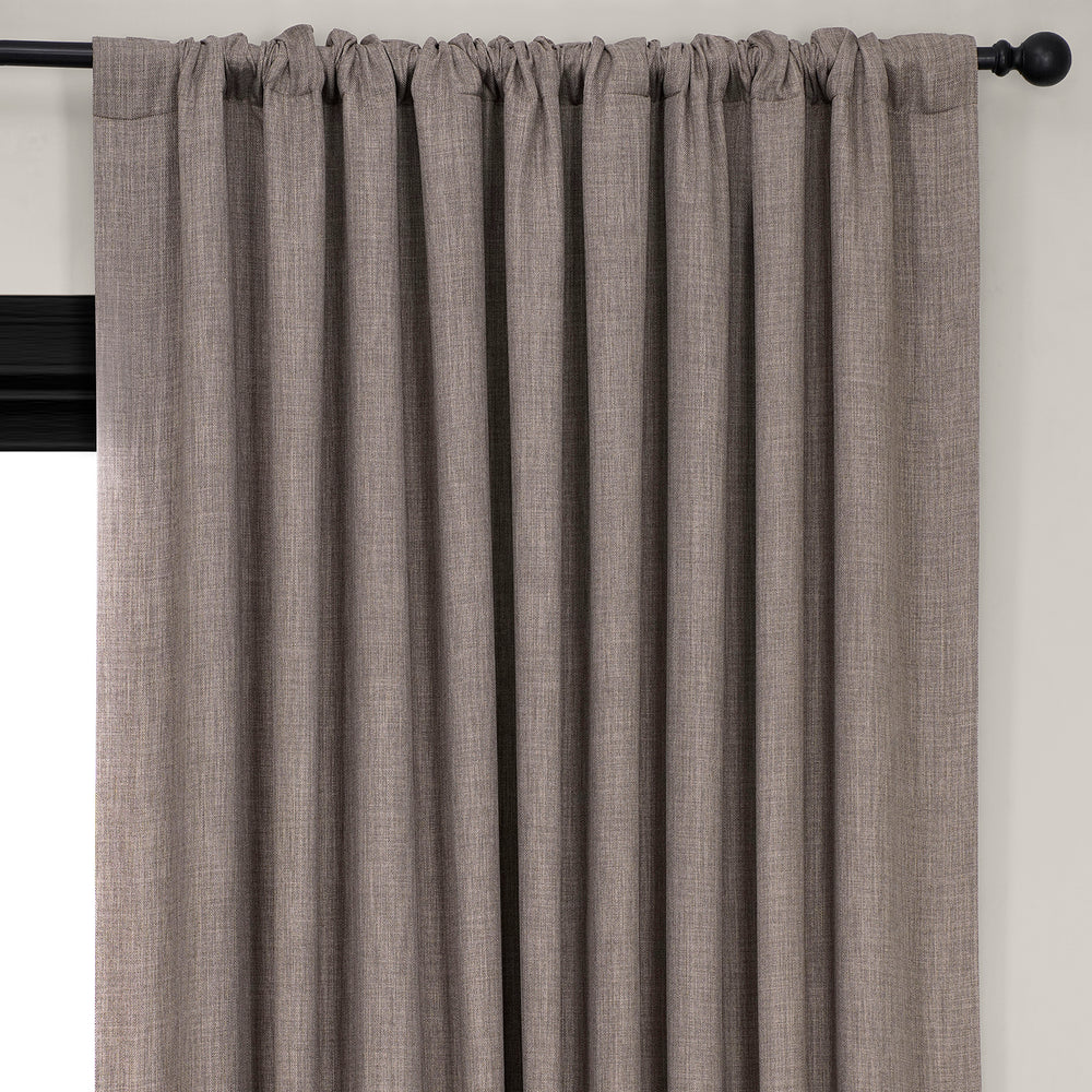Mink Extra Wide Textured Faux Linen Room Darkening Curtain