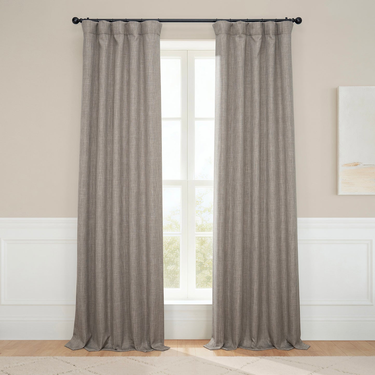 Mink Textured Faux Linen Room Darkening Curtain