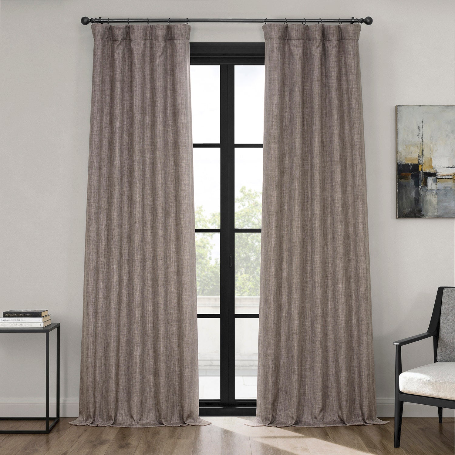 Mink Textured Faux Linen Room Darkening Curtain