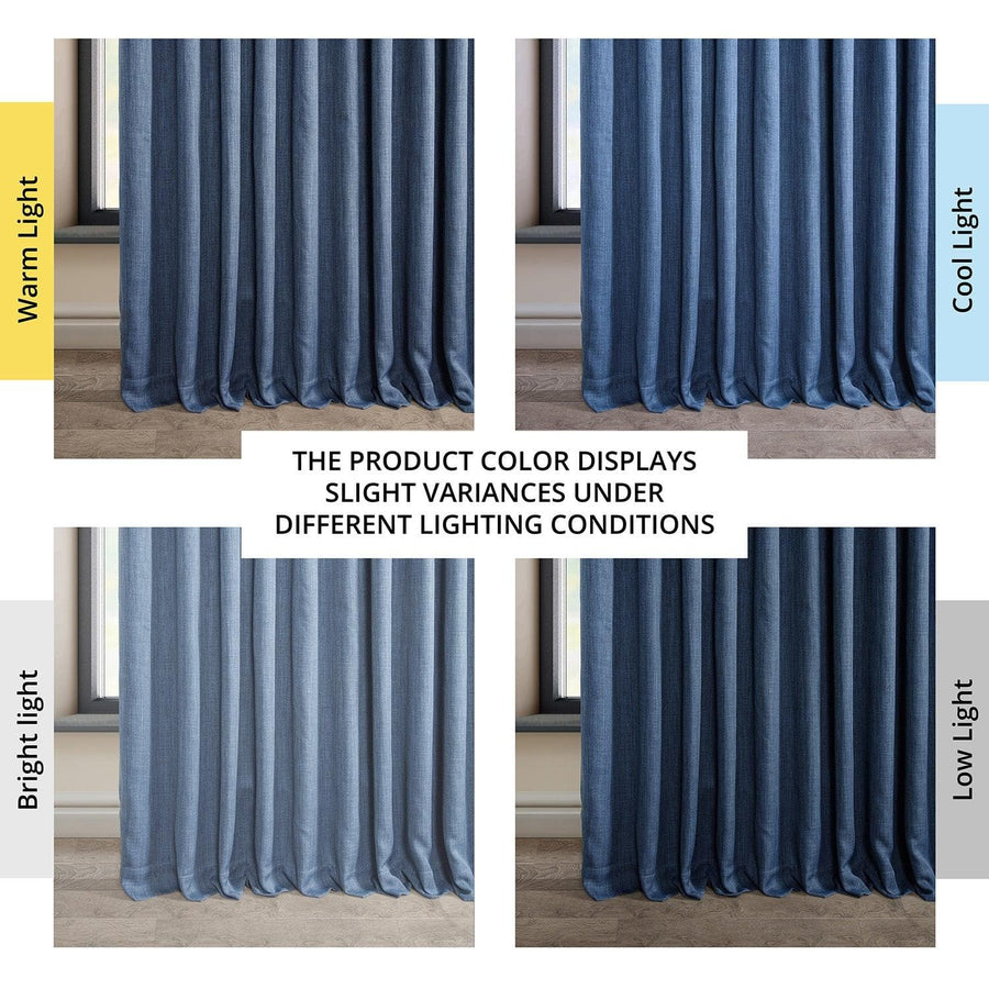 Denim Extra Wide Textured Faux Linen Room Darkening Curtain - HalfPriceDrapes.com