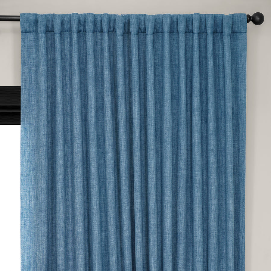 Denim Extra Wide Textured Faux Linen Room Darkening Curtain