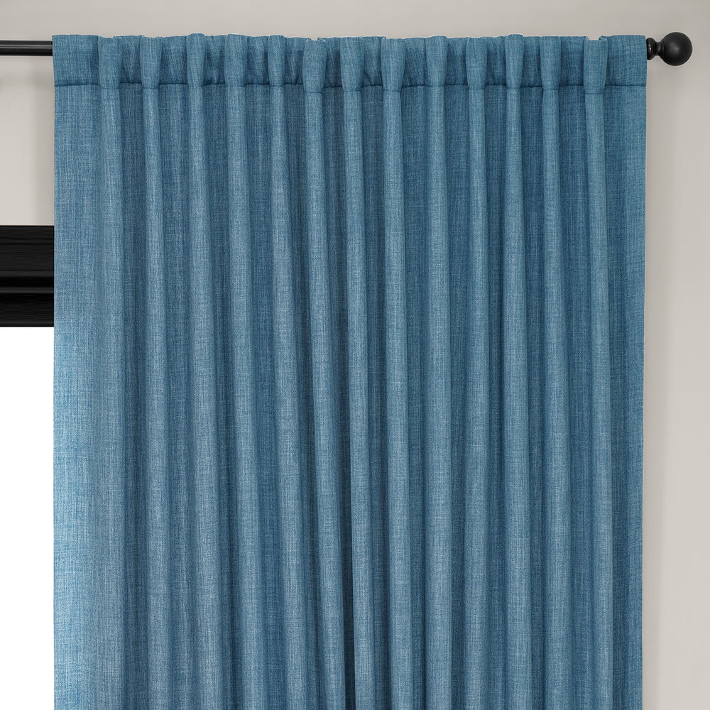 Denim Extra Wide Textured Faux Linen Room Darkening Curtain