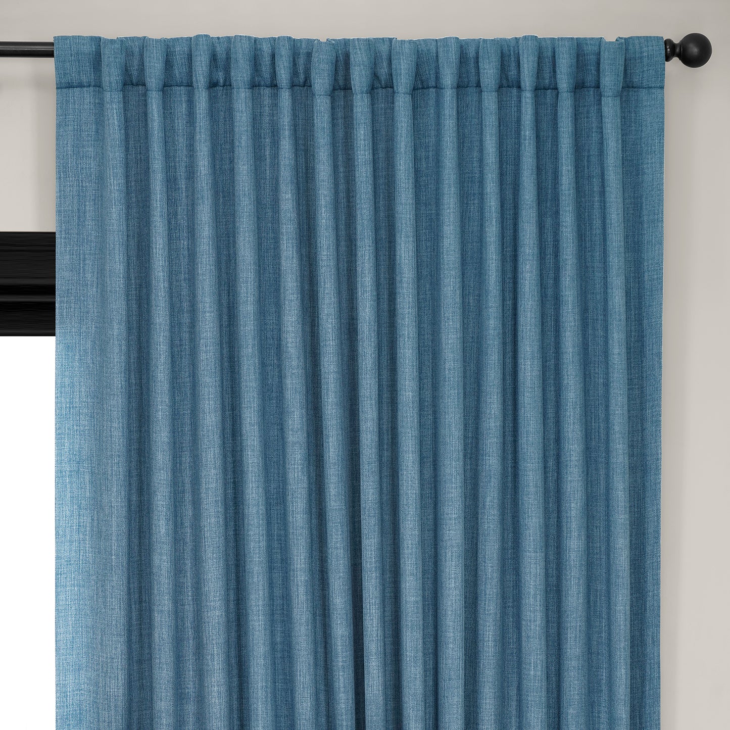 Denim Extra Wide Textured Faux Linen Room Darkening Curtain