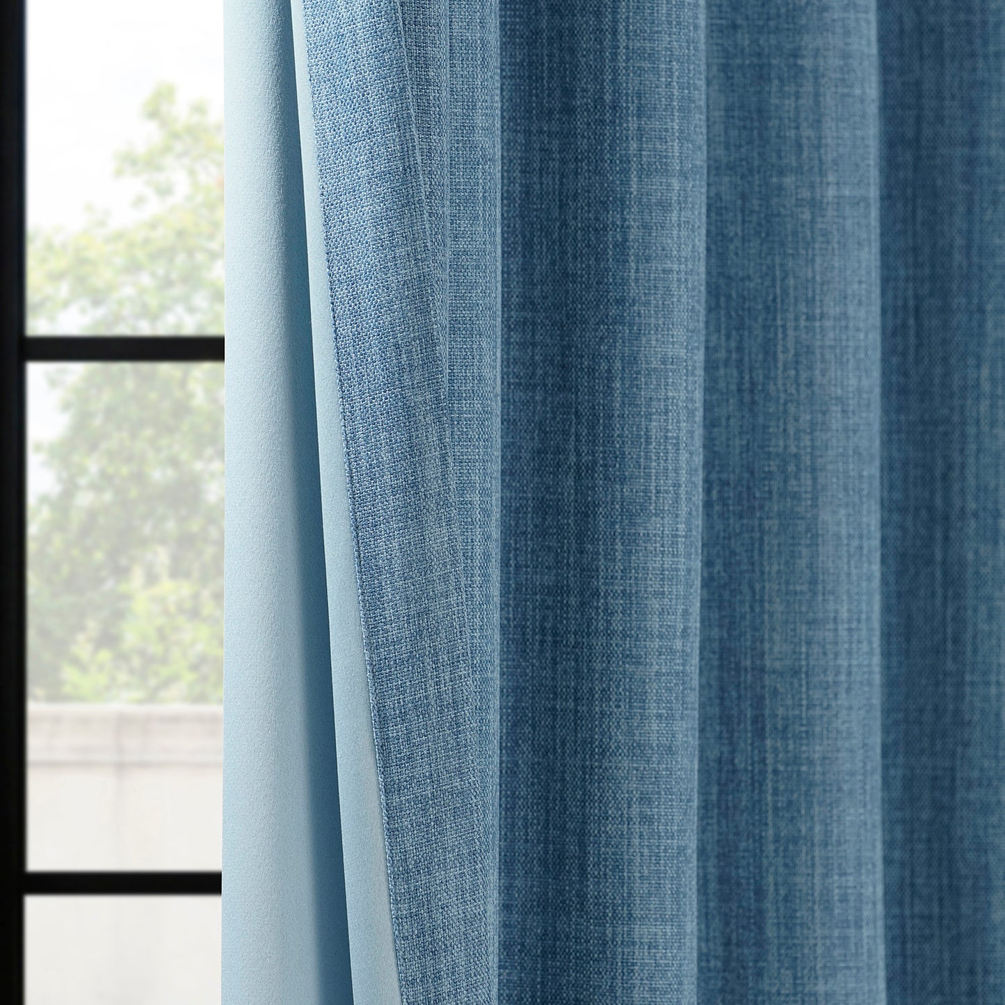 Denim Extra Wide Textured Faux Linen Room Darkening Curtain