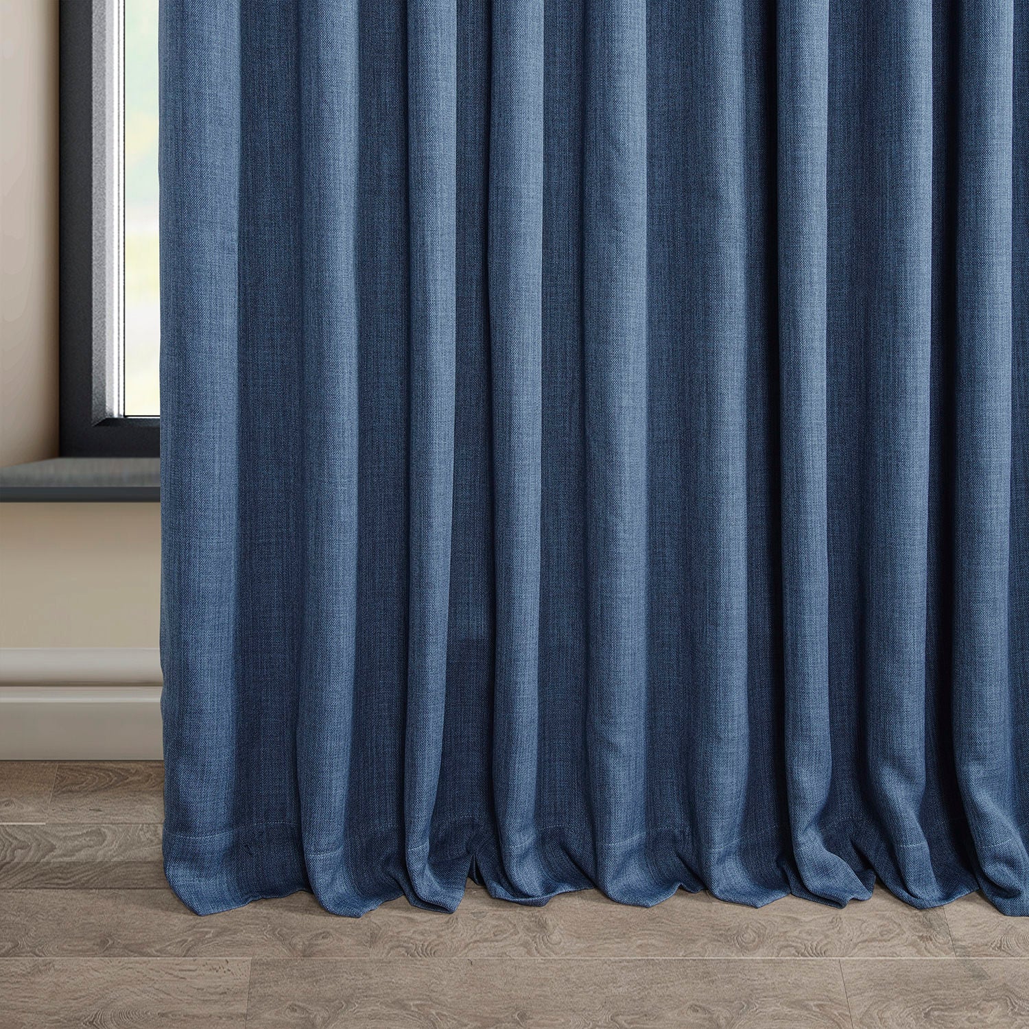 Denim Textured Faux Linen Custom Curtain