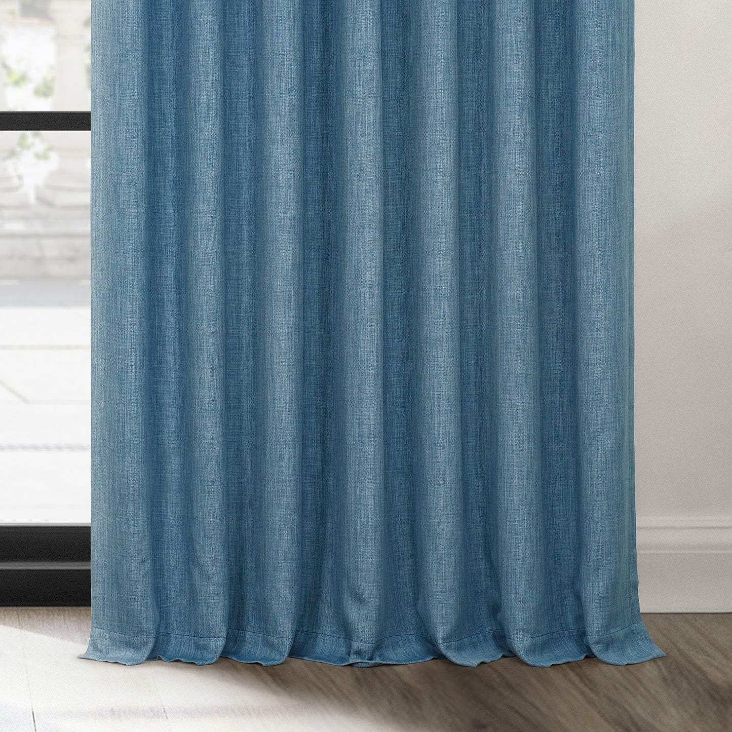Denim Extra Wide Textured Faux Linen Room Darkening Curtain