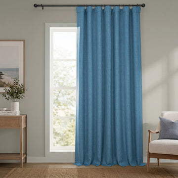 Denim Extra Wide Textured Faux Linen Room Darkening Curtain