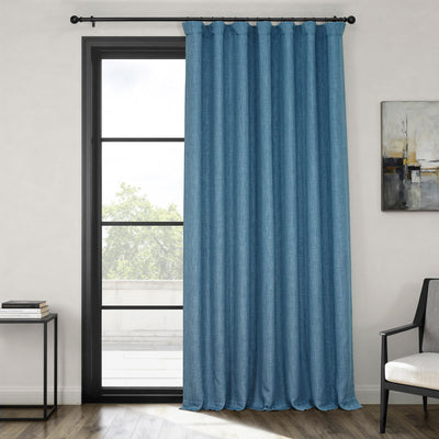Denim Extra Wide Textured Faux Linen Room Darkening Curtain