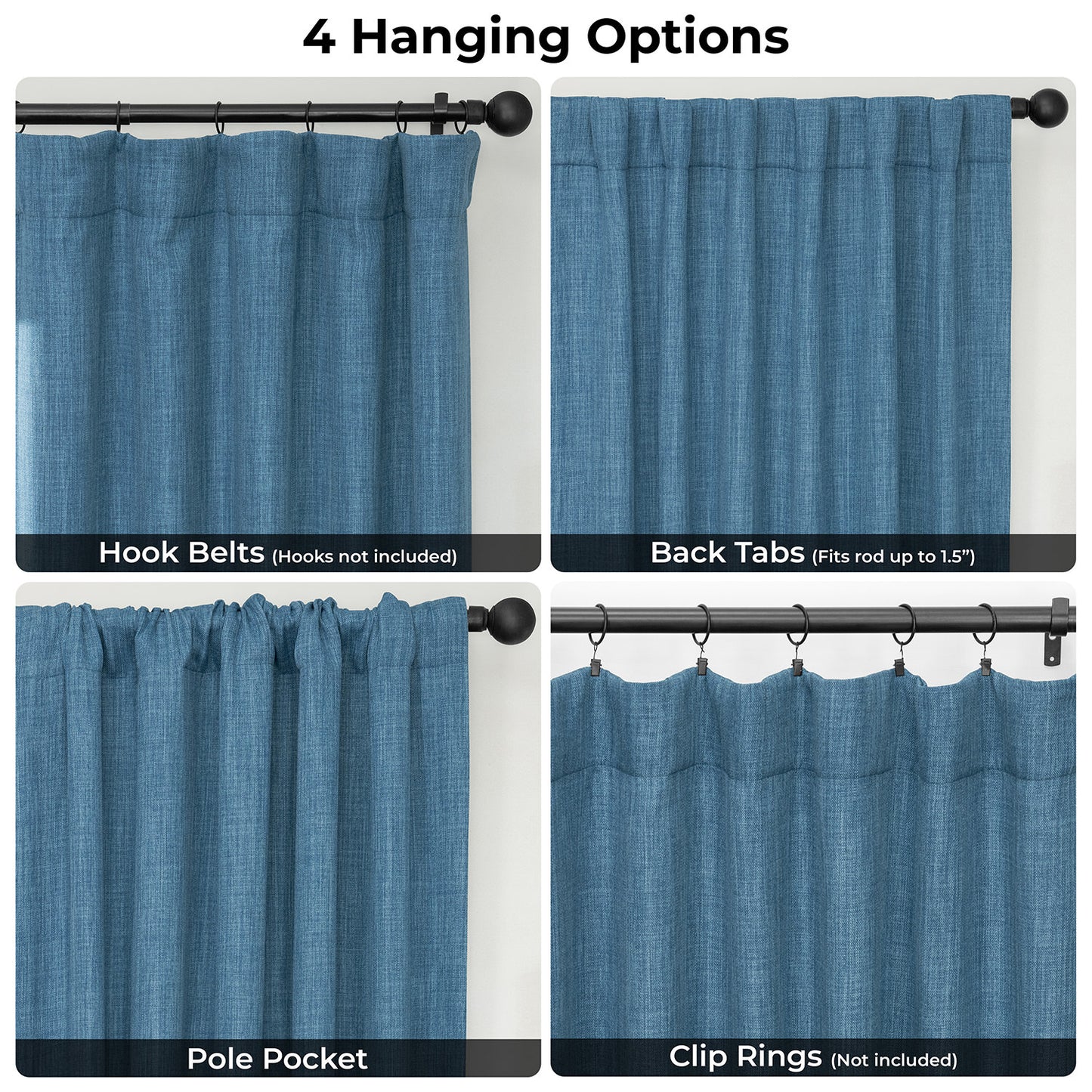 Denim Extra Wide Textured Faux Linen Room Darkening Curtain