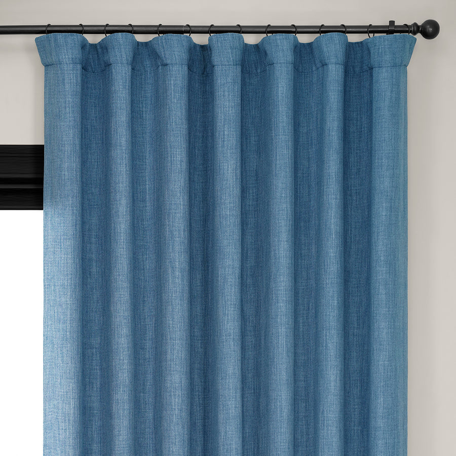 Denim Extra Wide Textured Faux Linen Room Darkening Curtain