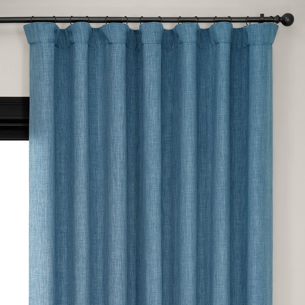 Denim Extra Wide Textured Faux Linen Room Darkening Curtain