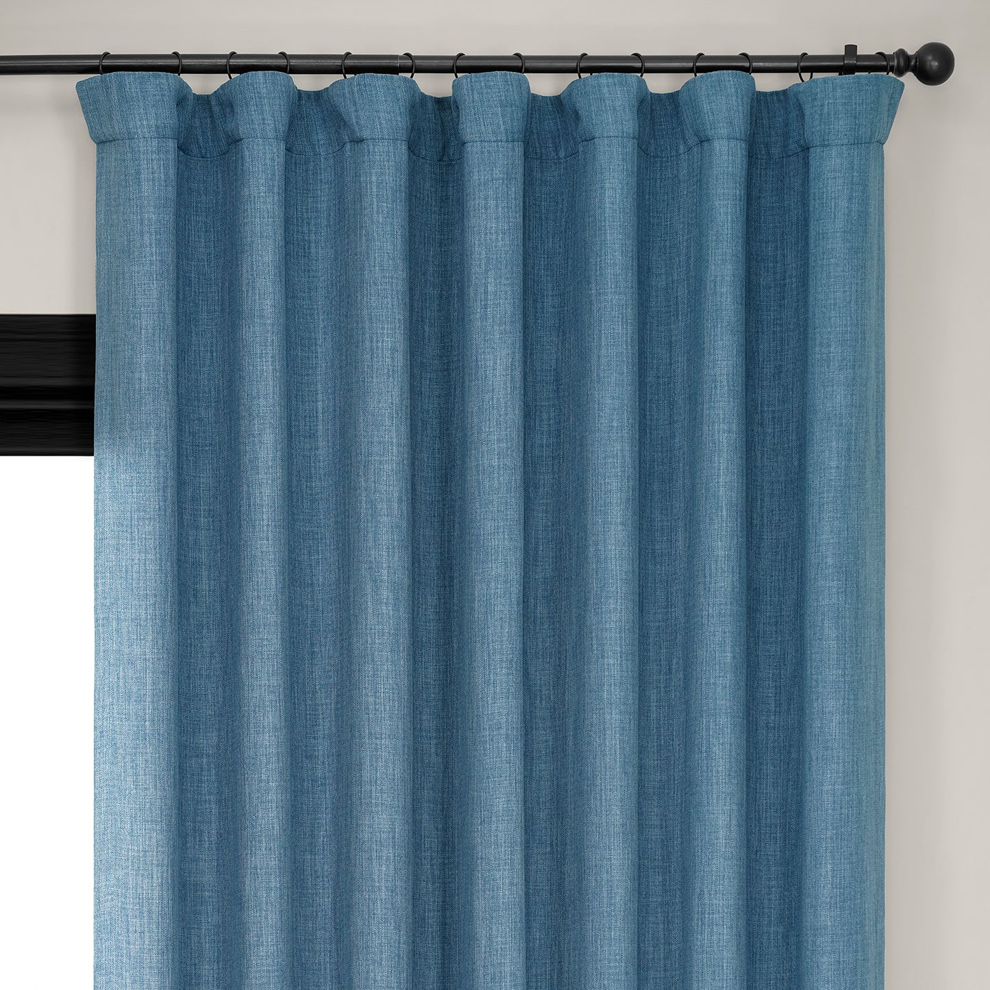 Denim Extra Wide Textured Faux Linen Room Darkening Curtain