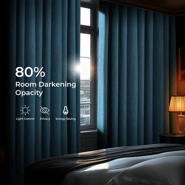 Denim Extra Wide Textured Faux Linen Room Darkening Curtain