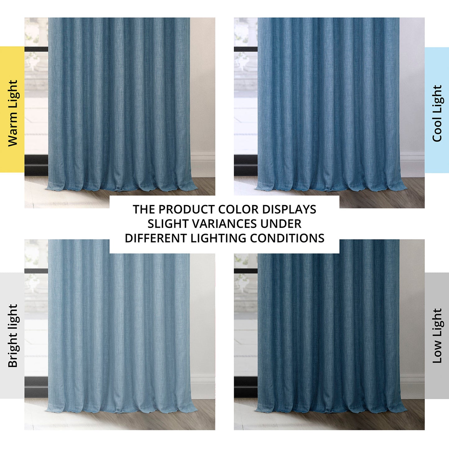 Denim Extra Wide Textured Faux Linen Room Darkening Curtain