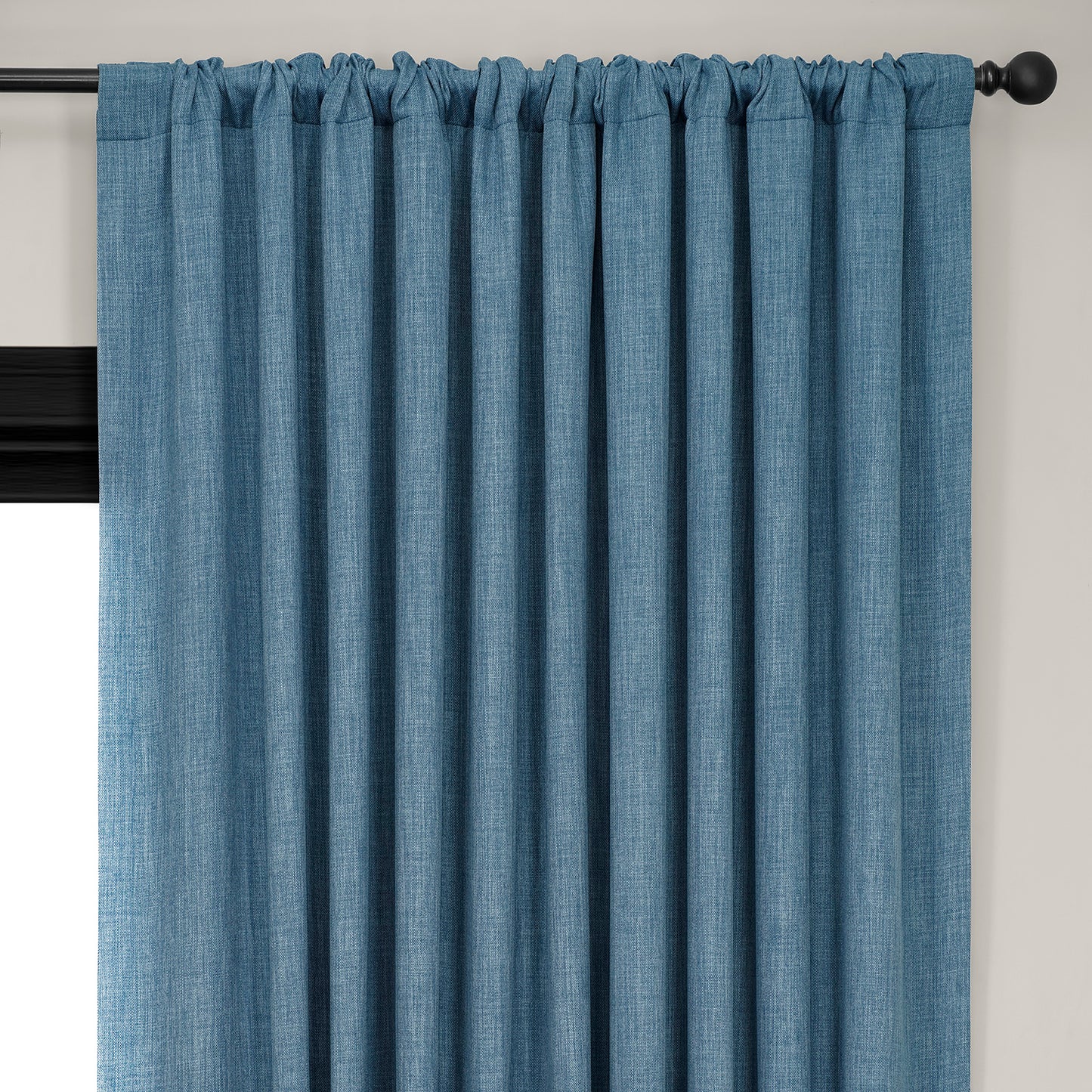 Denim Extra Wide Textured Faux Linen Room Darkening Curtain