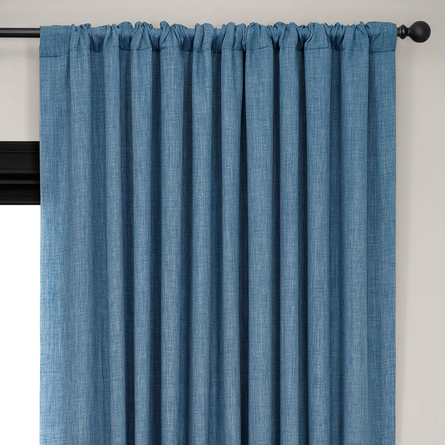 Denim Extra Wide Textured Faux Linen Room Darkening Curtain