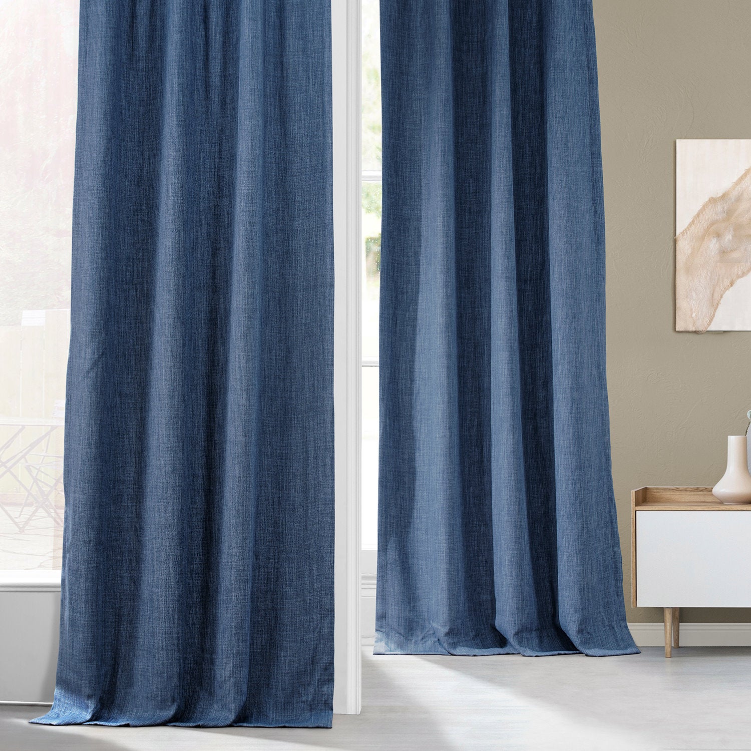 Denim Textured Faux Linen Custom Curtain