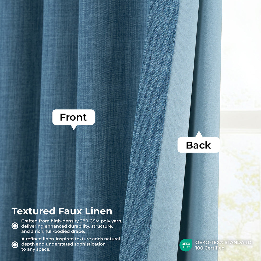 Denim Textured Faux Linen Room Darkening Curtain