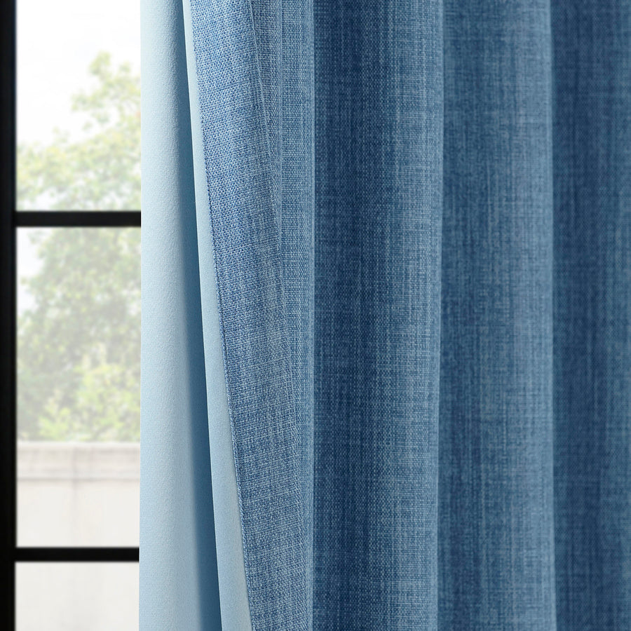 Denim Textured Faux Linen Room Darkening Curtain