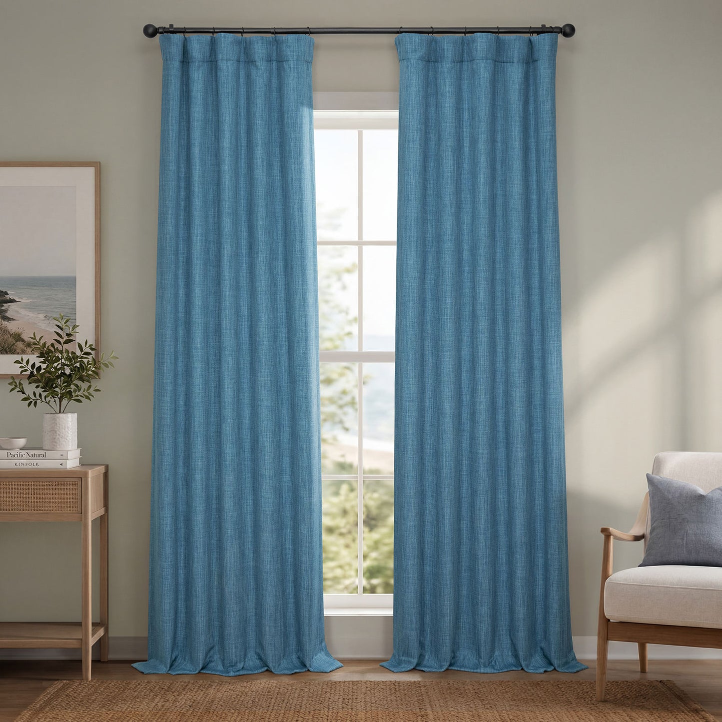 Denim Textured Faux Linen Room Darkening Curtain