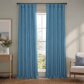Denim Textured Faux Linen Room Darkening Curtain