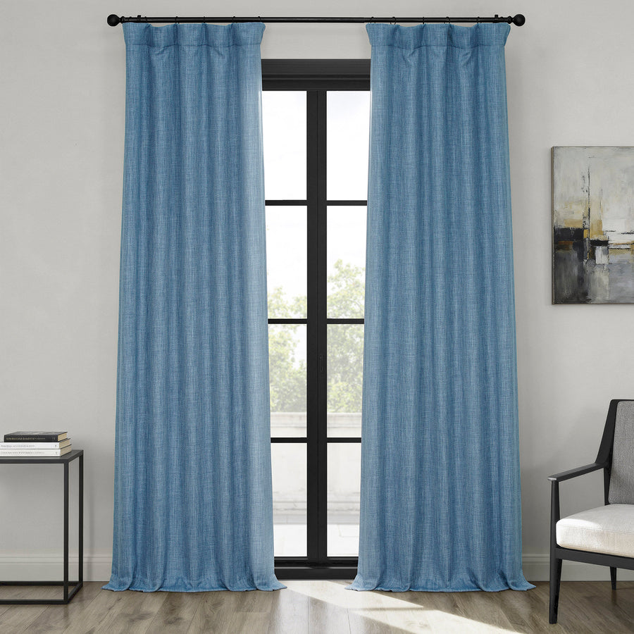 Denim Textured Faux Linen Room Darkening Curtain