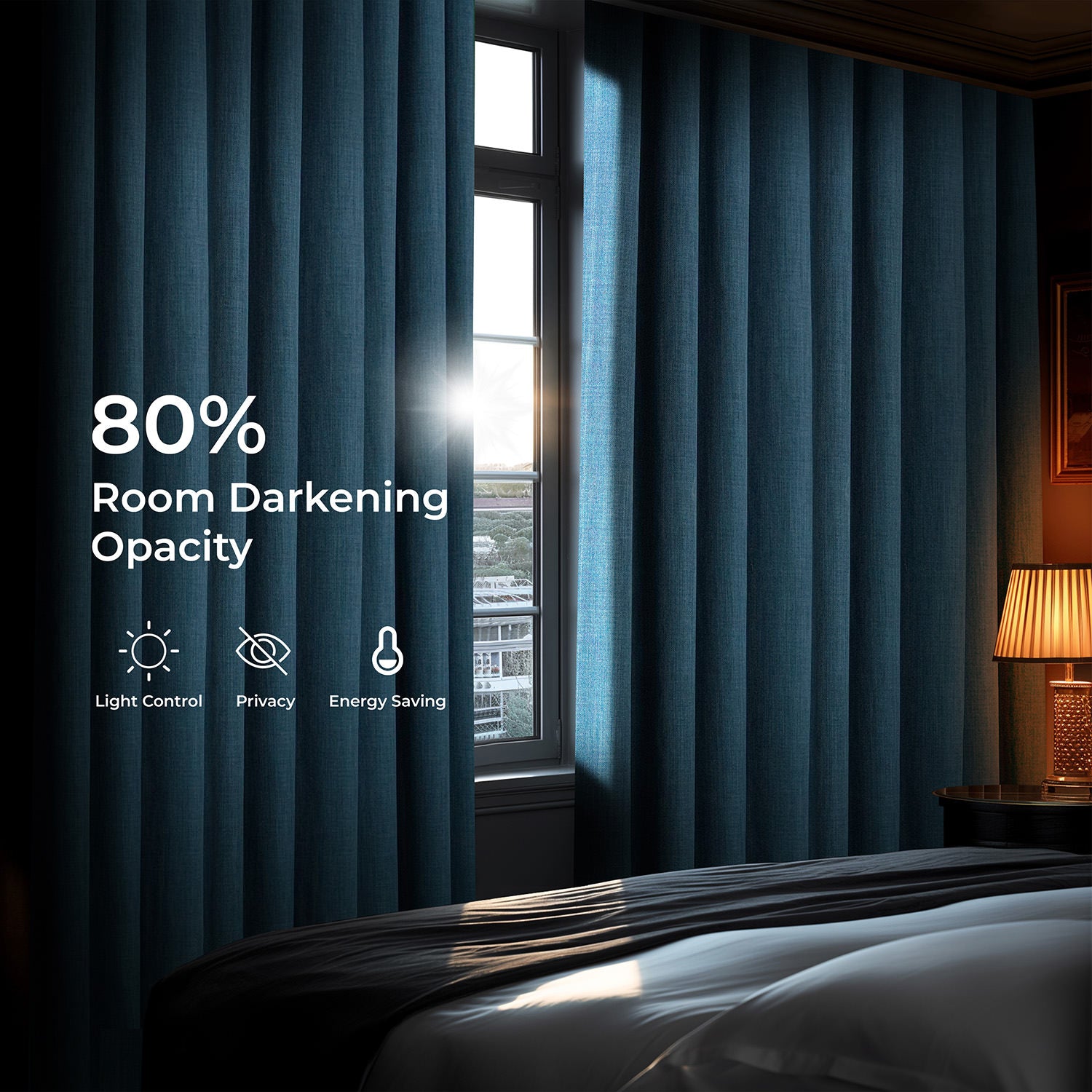 Denim Textured Faux Linen Room Darkening Curtain