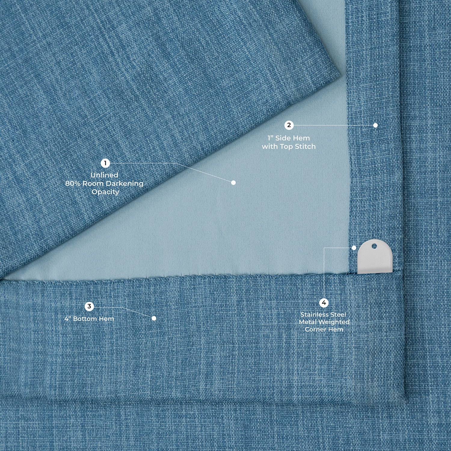 Denim Textured Faux Linen Room Darkening Curtain