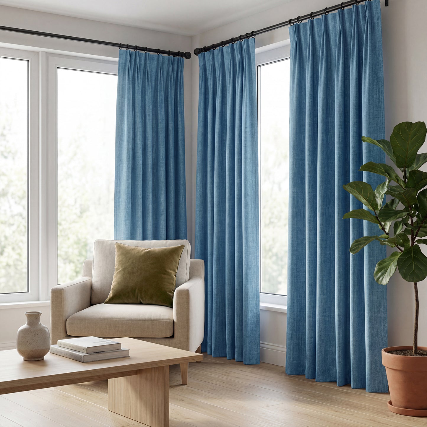 Denim Textured Faux Linen Custom Curtain
