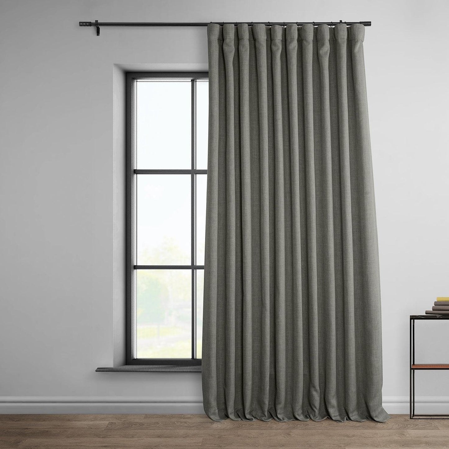 Blazer Grey Extra Wide Textured Faux Linen Room Darkening Curtain - HalfPriceDrapes.com