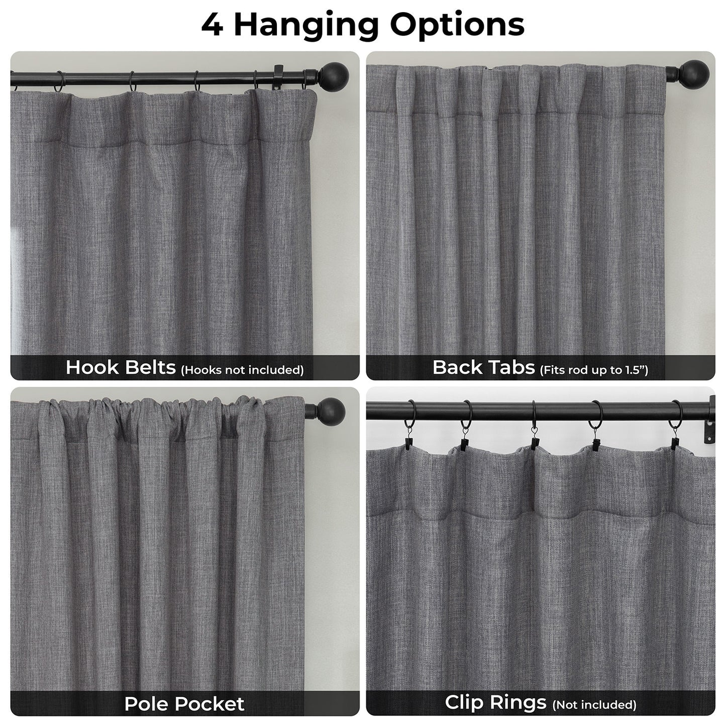 Blazer Grey Extra Wide Textured Faux Linen Room Darkening Curtain