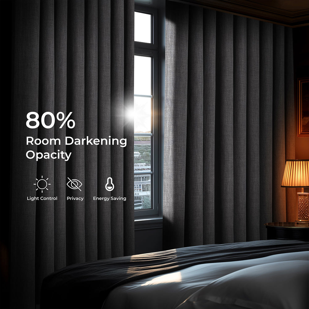 Blazer Grey Extra Wide Textured Faux Linen Room Darkening Curtain