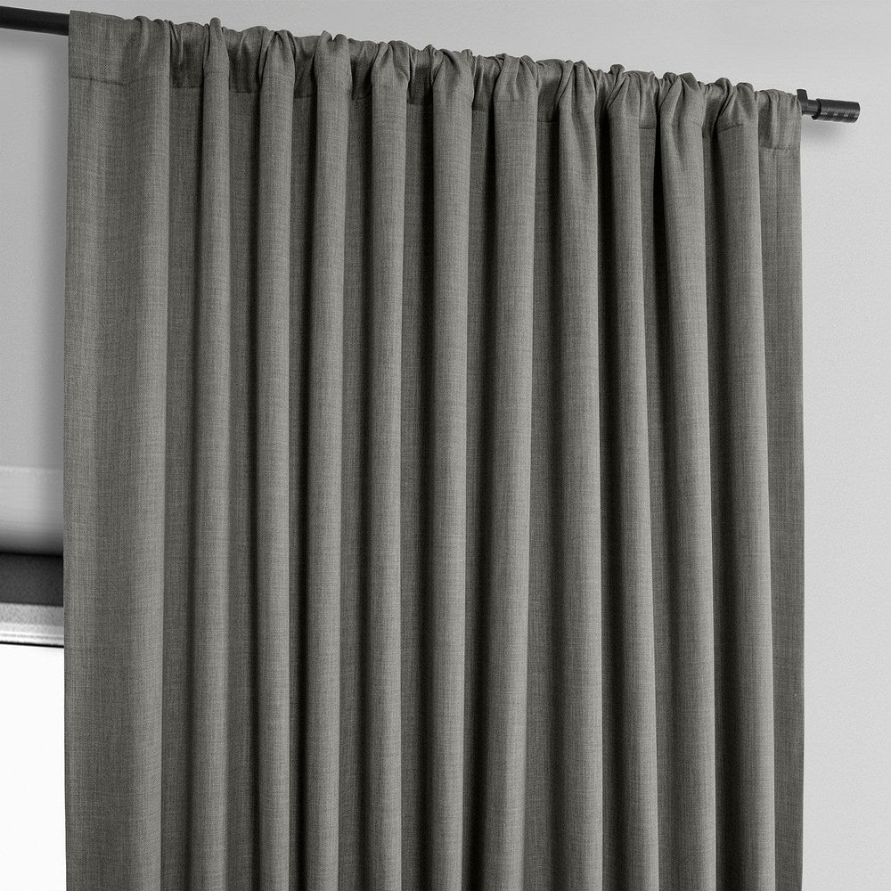 Blazer Grey Extra Wide Textured Faux Linen Room Darkening Curtain - HalfPriceDrapes.com