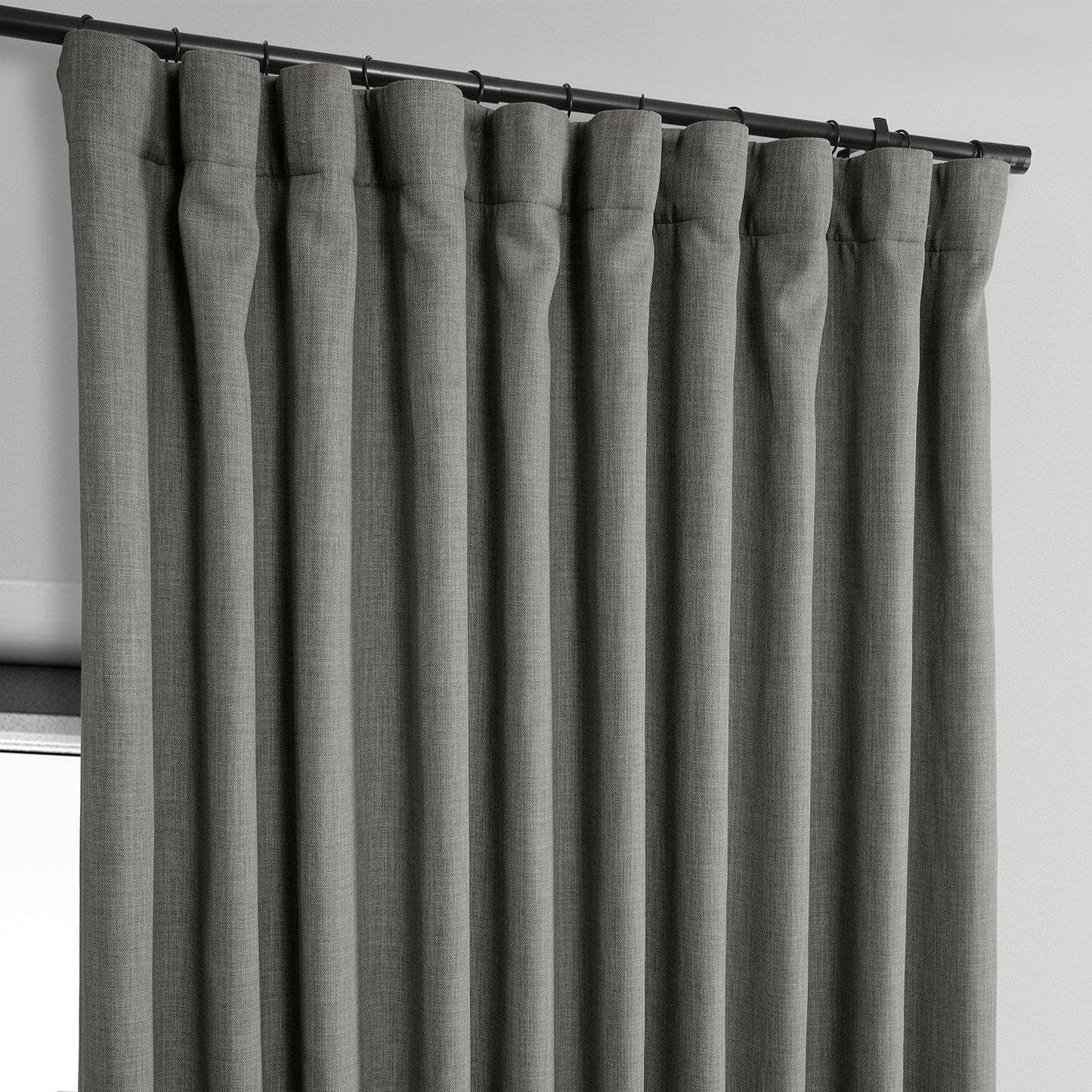 Blazer Grey Extra Wide Textured Faux Linen Room Darkening Curtain - HalfPriceDrapes.com