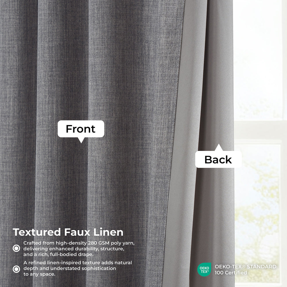 Blazer Grey Grommet Textured Faux Linen Room Darkening Curtain