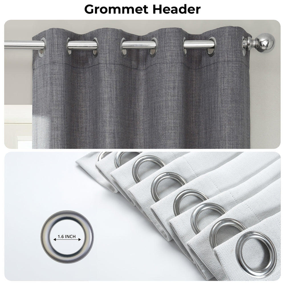 Blazer Grey Grommet Textured Faux Linen Room Darkening Curtain