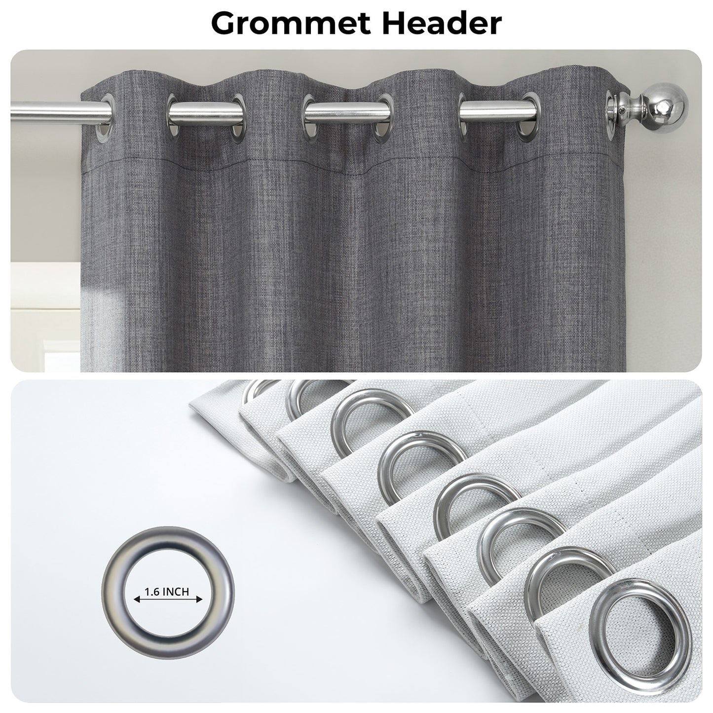Blazer Grey Grommet Textured Faux Linen Room Darkening Curtain