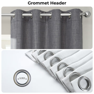 Blazer Grey Grommet Textured Faux Linen Room Darkening Curtain