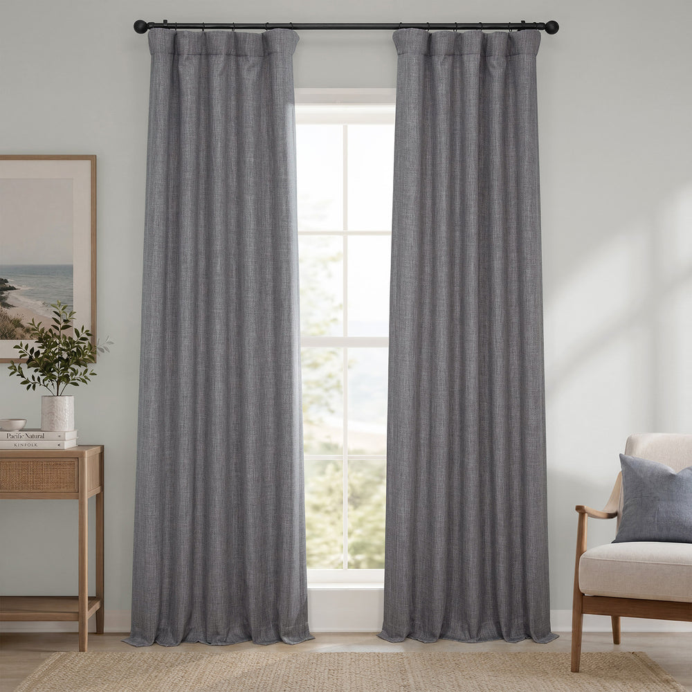 Blazer Grey Textured Faux Linen Room Darkening Curtain