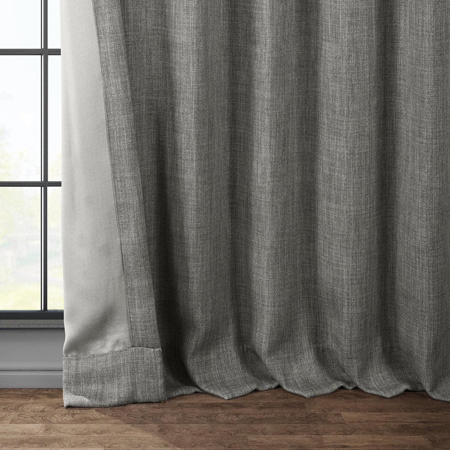 Blazer Grey Textured Faux Linen Room Darkening Curtain - HalfPriceDrapes.com