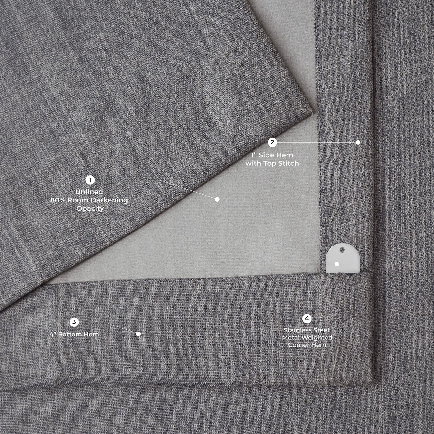 Blazer Grey Textured Faux Linen Room Darkening Curtain