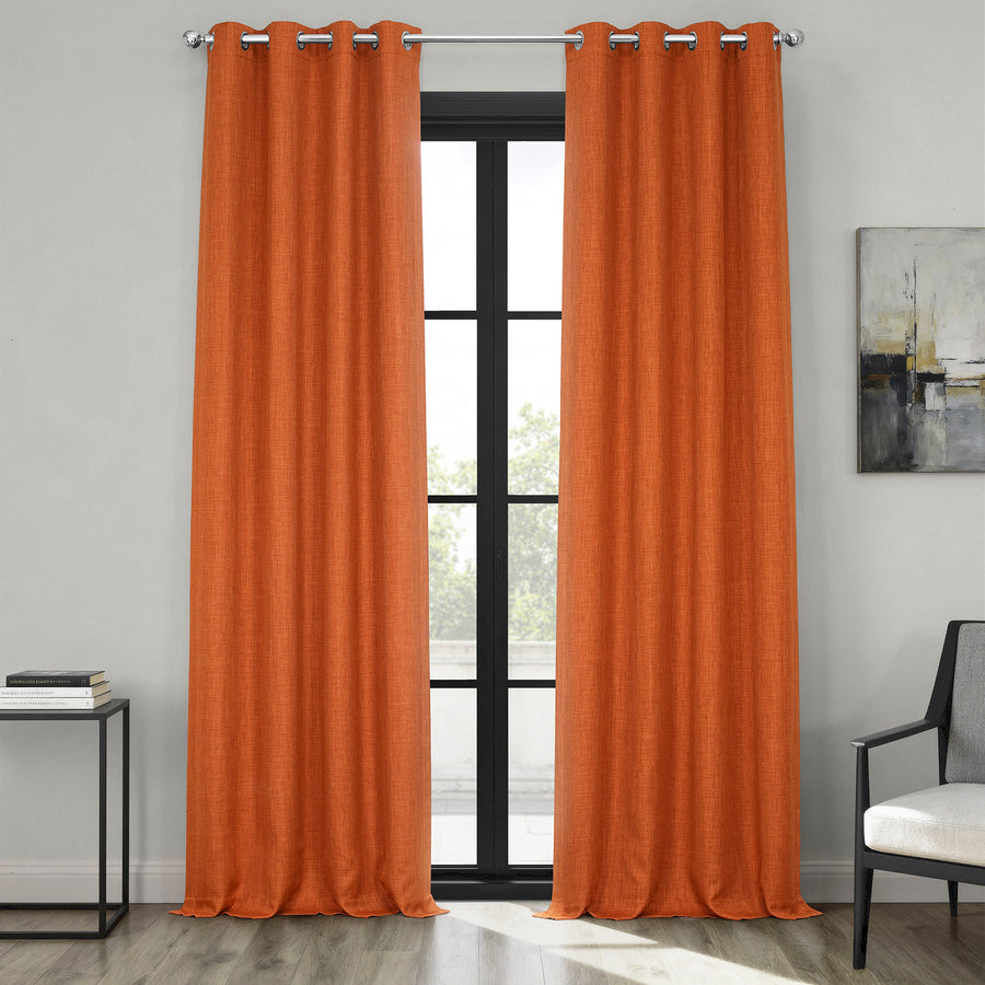 Desert Orange Grommet Textured Faux Linen Room Darkening Curtain