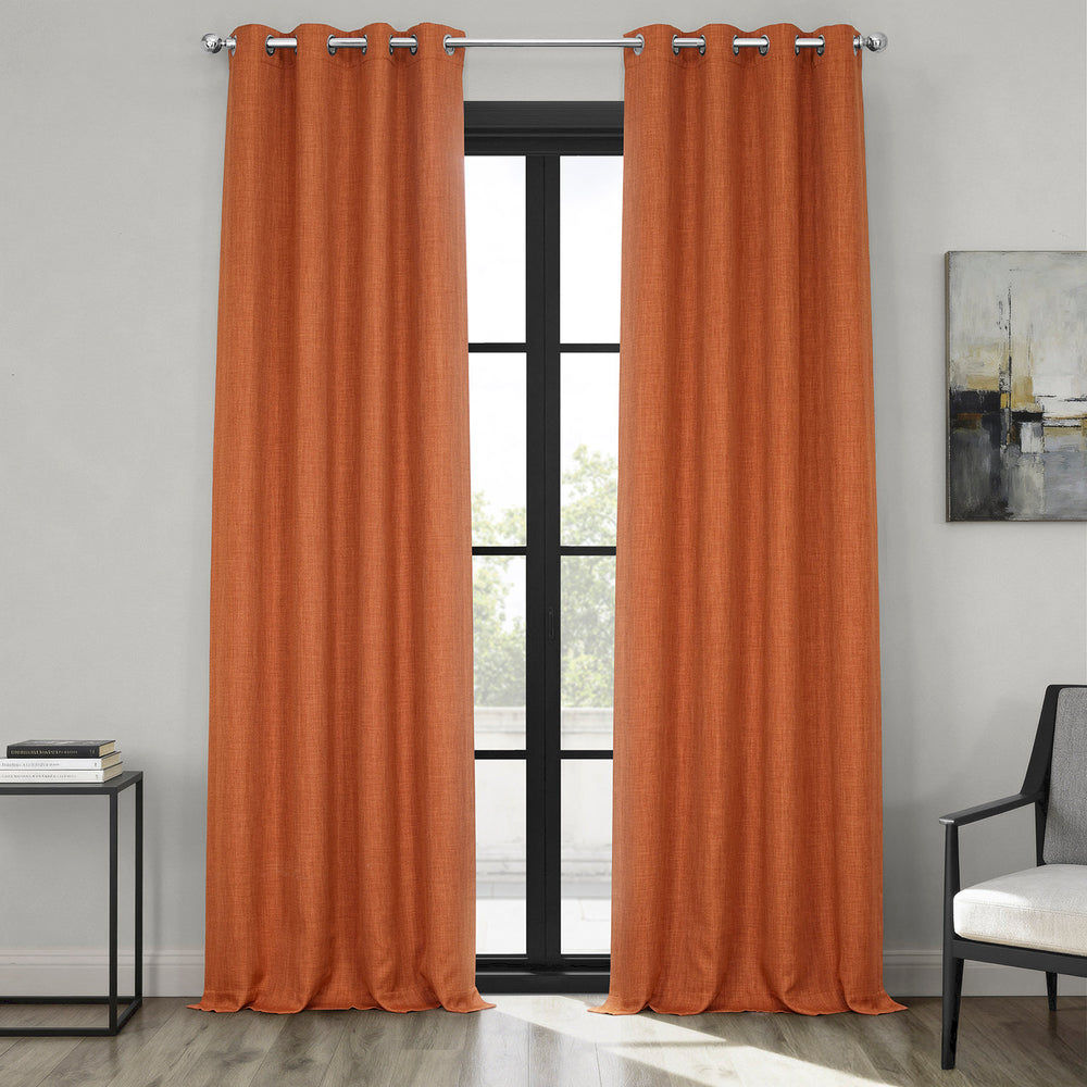 Desert Orange Grommet Textured Faux Linen Room Darkening Curtain