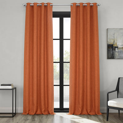 Desert Orange Grommet Textured Faux Linen Room Darkening Curtain