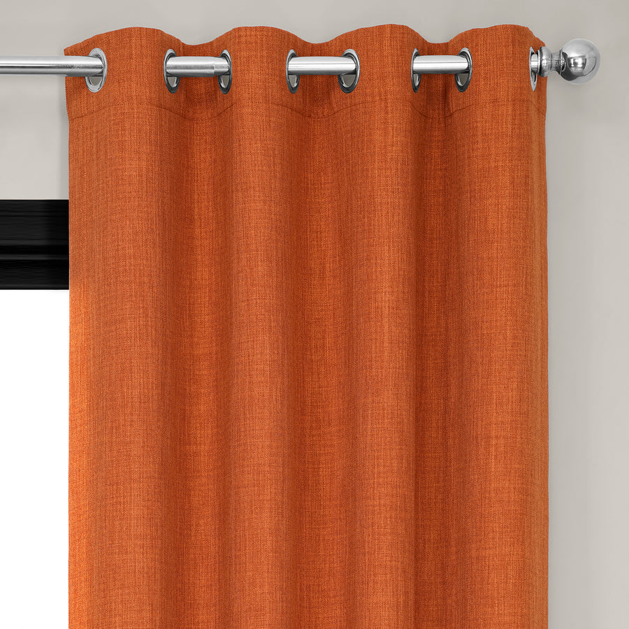 Desert Orange Grommet Textured Faux Linen Room Darkening Curtain