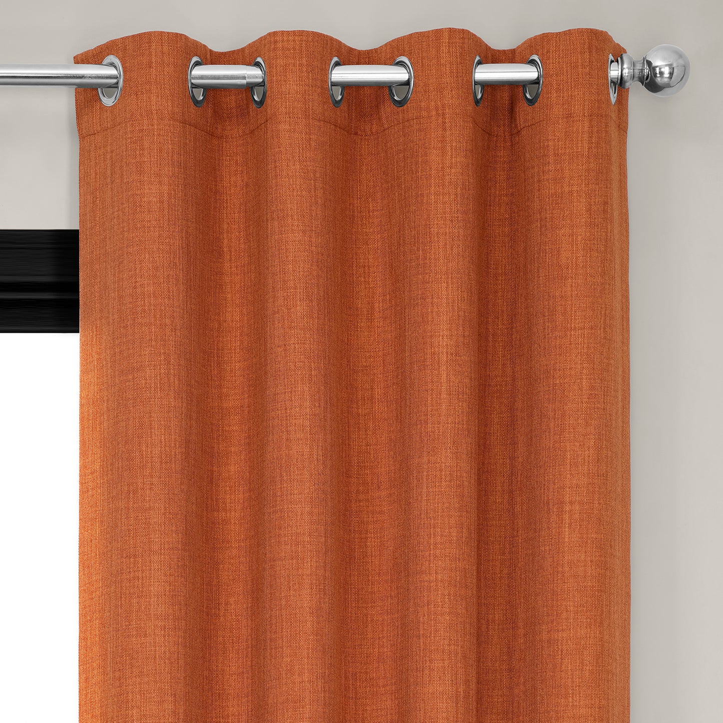 Desert Orange Grommet Textured Faux Linen Room Darkening Curtain