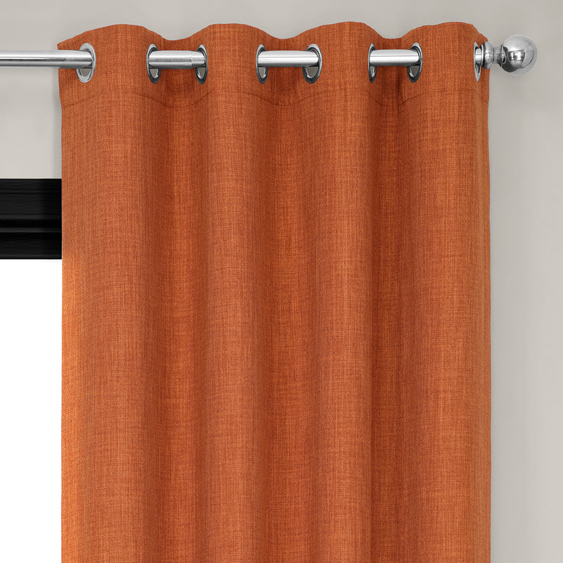 Desert Orange Grommet Textured Faux Linen Room Darkening Curtain