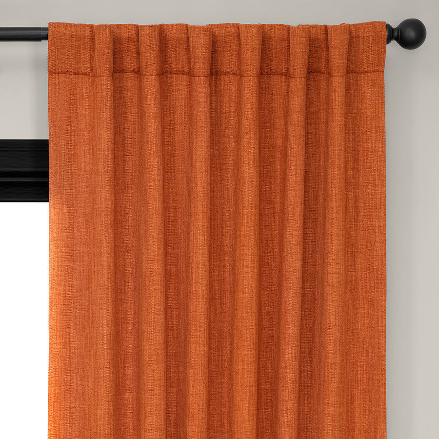 Desert Orange Textured Faux Linen Room Darkening Curtain