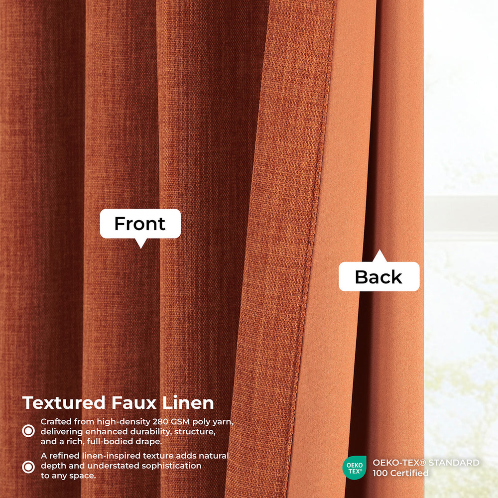 Desert Orange Textured Faux Linen Room Darkening Curtain